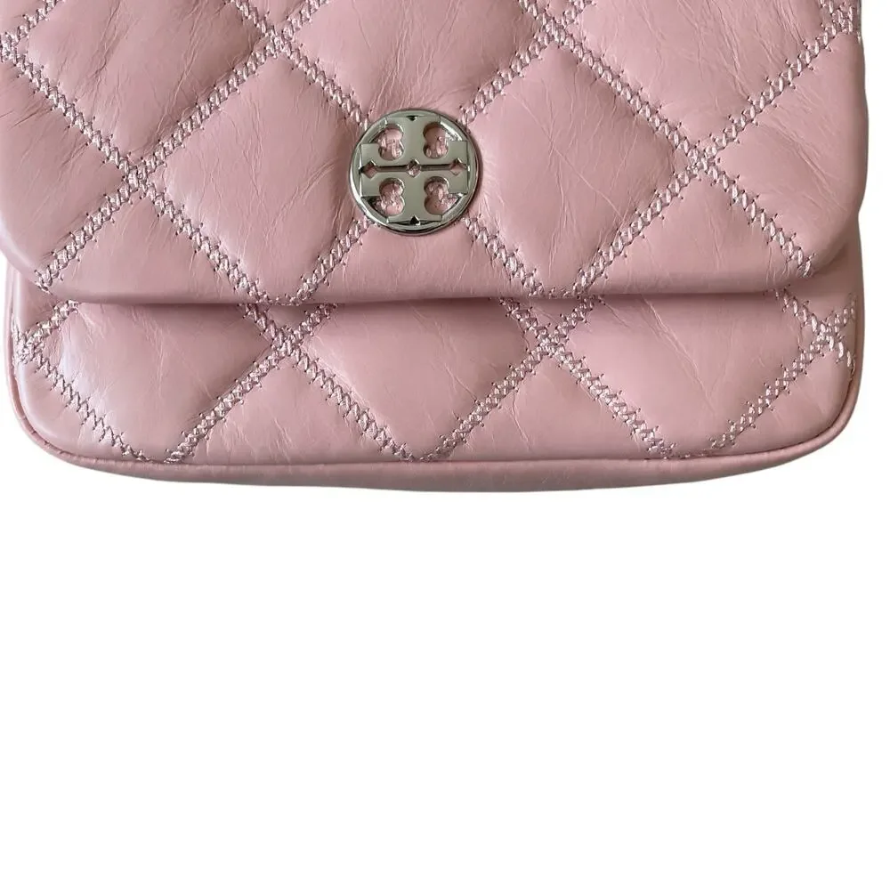 Tory Burch Willa Glazed Mini Belt Bag Crossbody Pink Rose Sachet Leather OS New